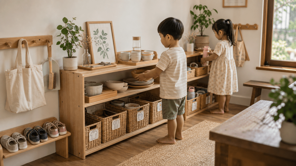 involve children in chores, teaching values, training character